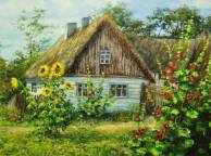 Девушка Лето зелень, дом, деревня, село, цветы обои рабочий стол