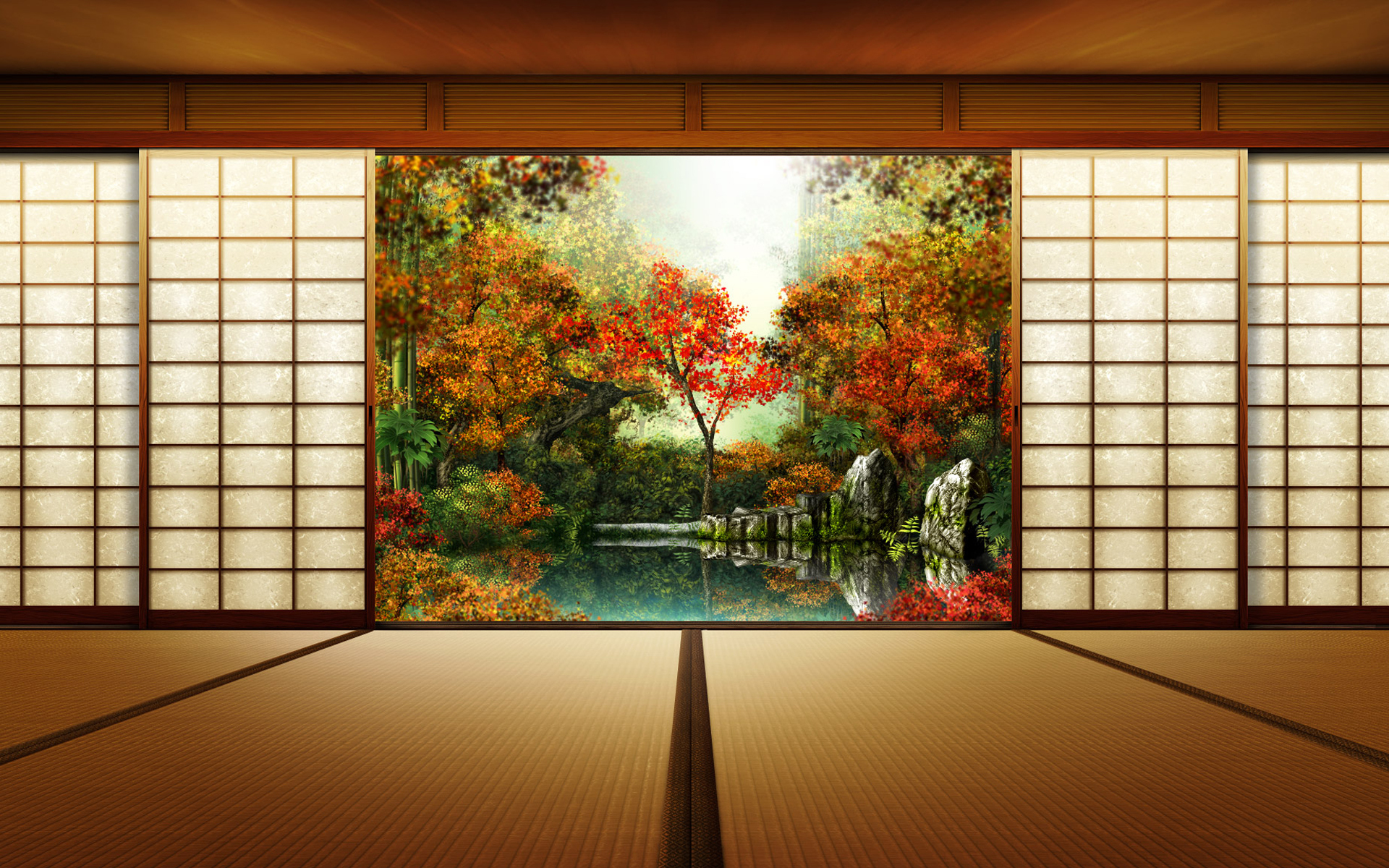 Природа, пейзаж Осень япония, двери красивые обои рабочий стол