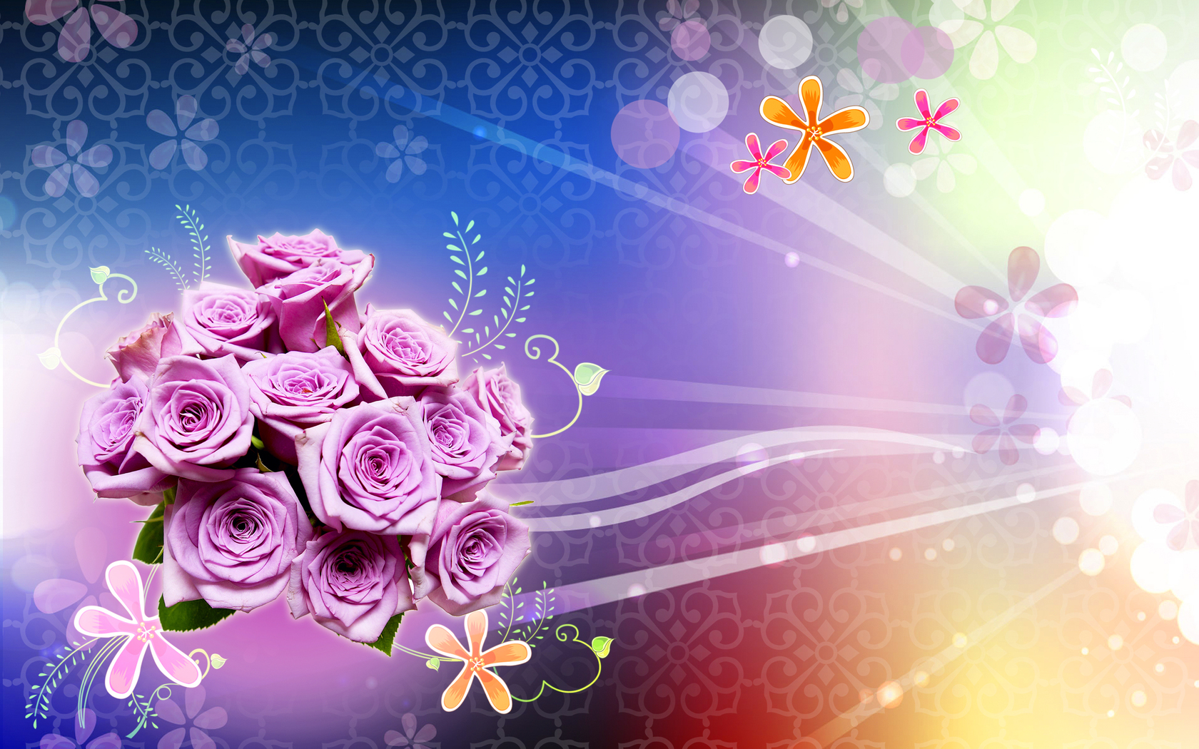 Цветы Розы Букет, линии, кружочки, розовых, роз, орнамент картинка, обои рабочий стол