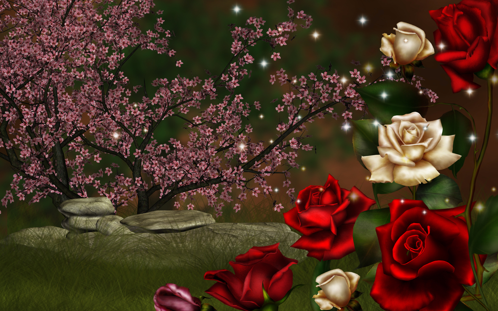 Цветы Розы природа, розы, 3d, art картинка, обои рабочий стол