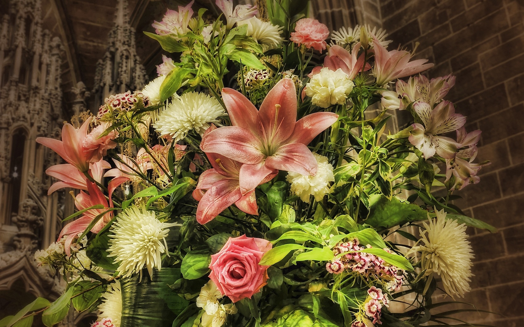 Цветы Розы букет, розы, гвоздики, хризантемы картинка, обои рабочий стол