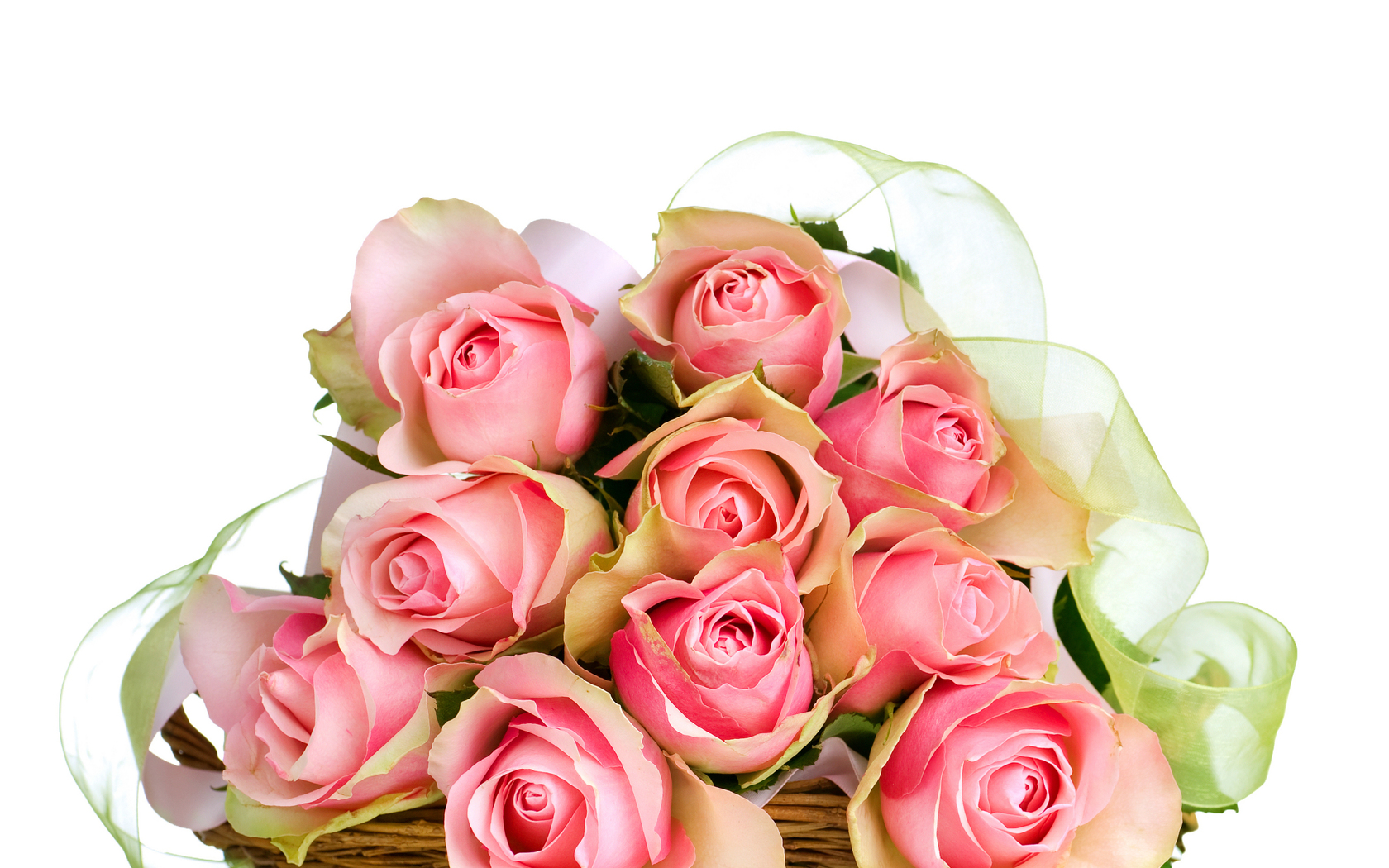 Цветы Розы корзинка, букет, лента, розы картинка, обои рабочий стол
