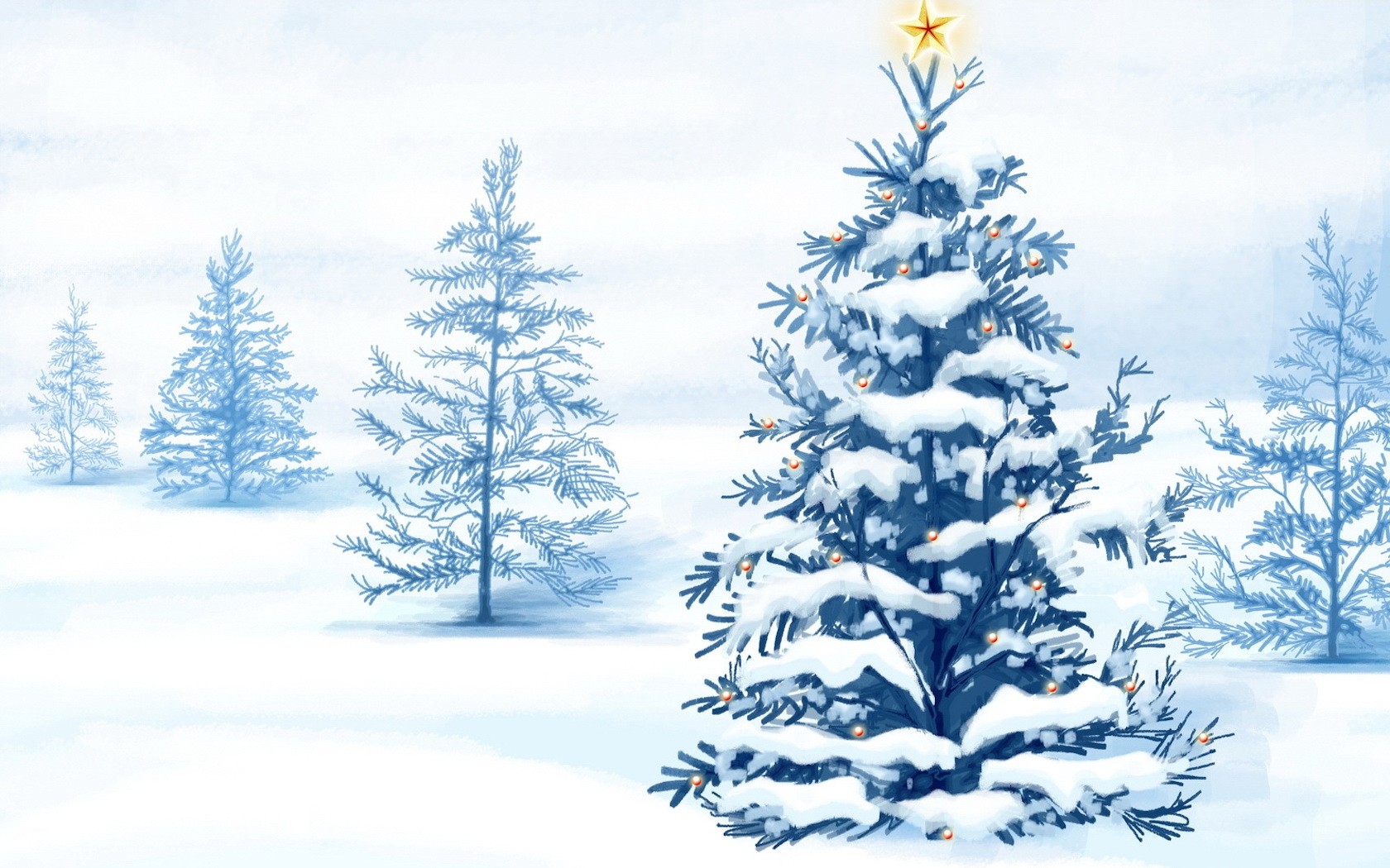 Природа, пейзаж Зима елка, новый год, снег, рисунок красивые обои рабочий стол