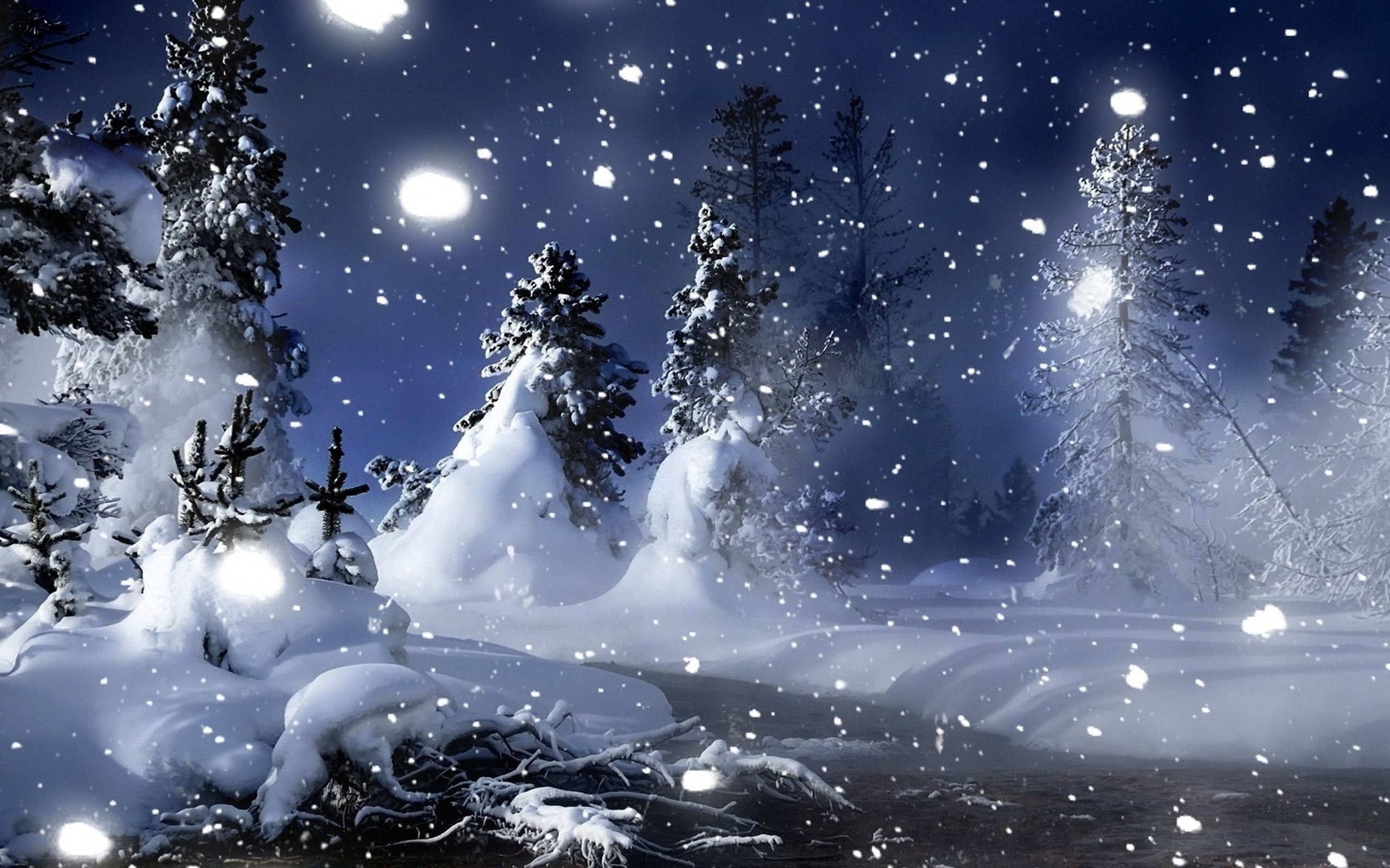 Природа, пейзаж Зима ночь, снег красивые обои рабочий стол
