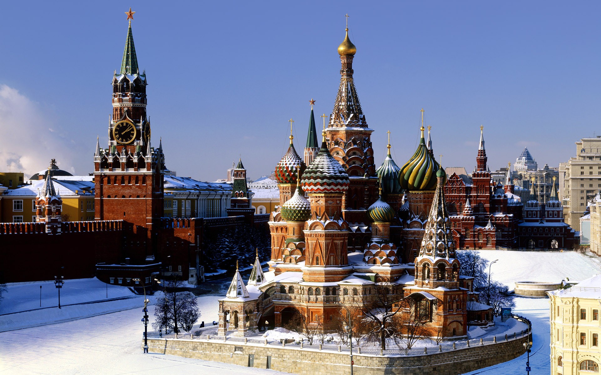 Природа, пейзаж Зима москва, кремль, снег, храм василия блаженного красивые обои рабочий стол