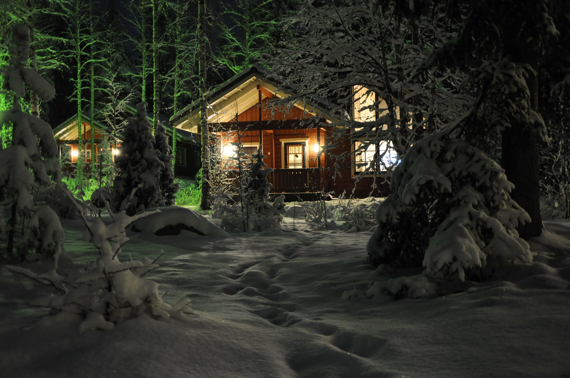 Природа, пейзаж Зима Дом, Снег, ночь красивые обои рабочий стол