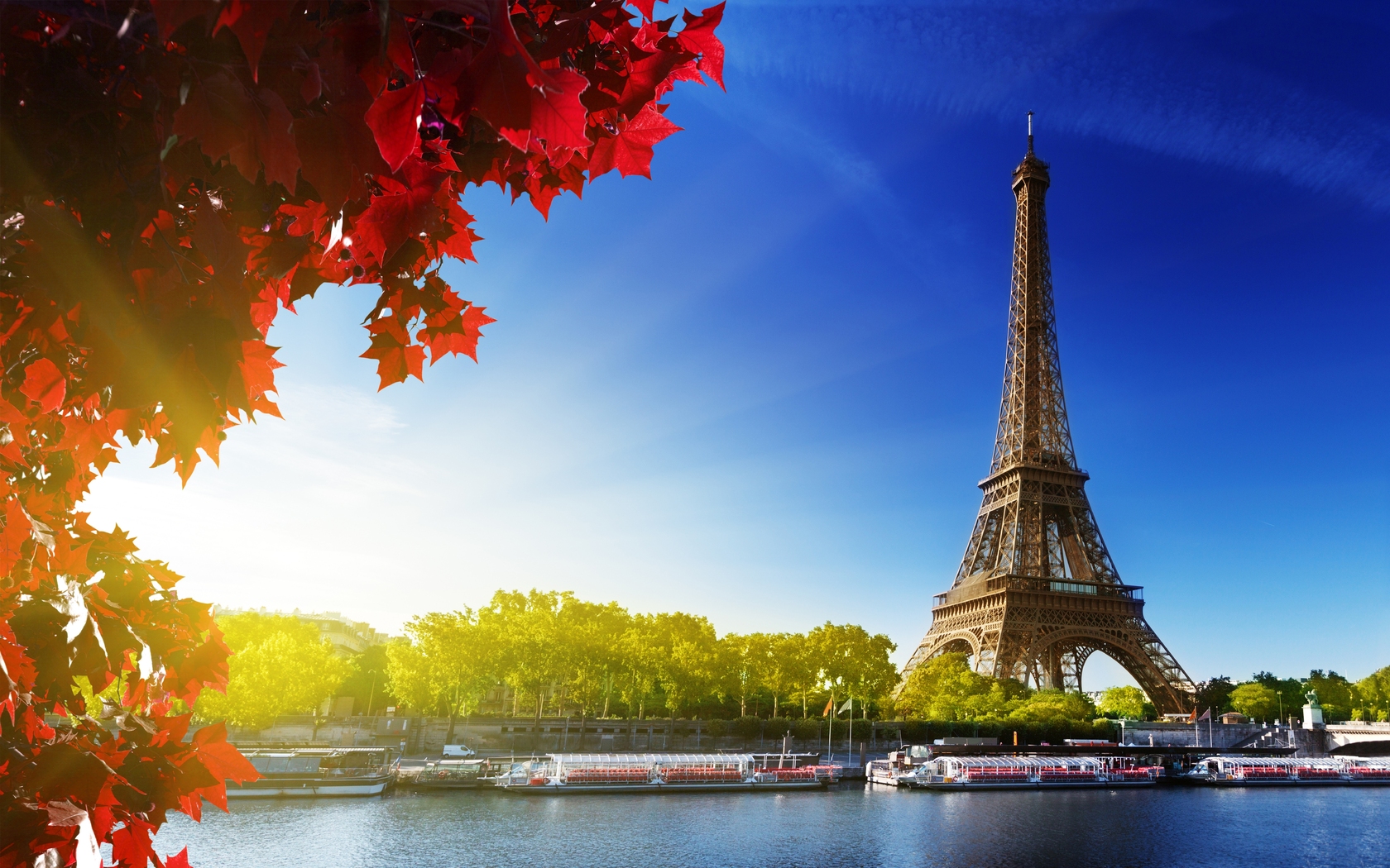 Природа, пейзаж Реки, озера Эйфелева башня, Париж, Франция, деревья, река красивые обои рабочий стол