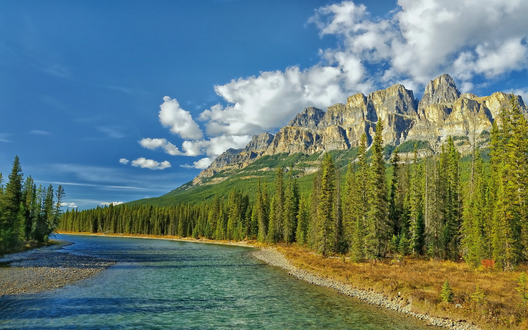Природа, пейзаж Реки, озера Альберта, Канада, река, горы, деревья, пейзаж красивые обои рабочий стол