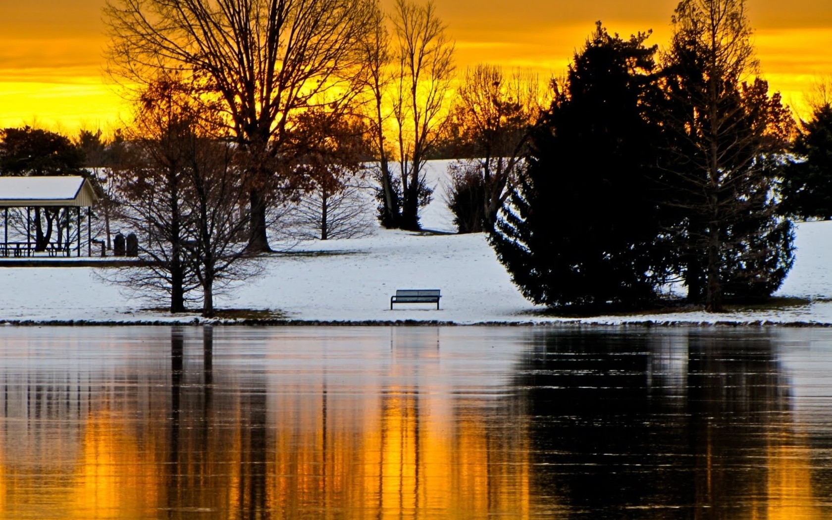 Природа, пейзаж Реки, озера небо, река, вода, деревья, осень, снег красивые обои рабочий стол