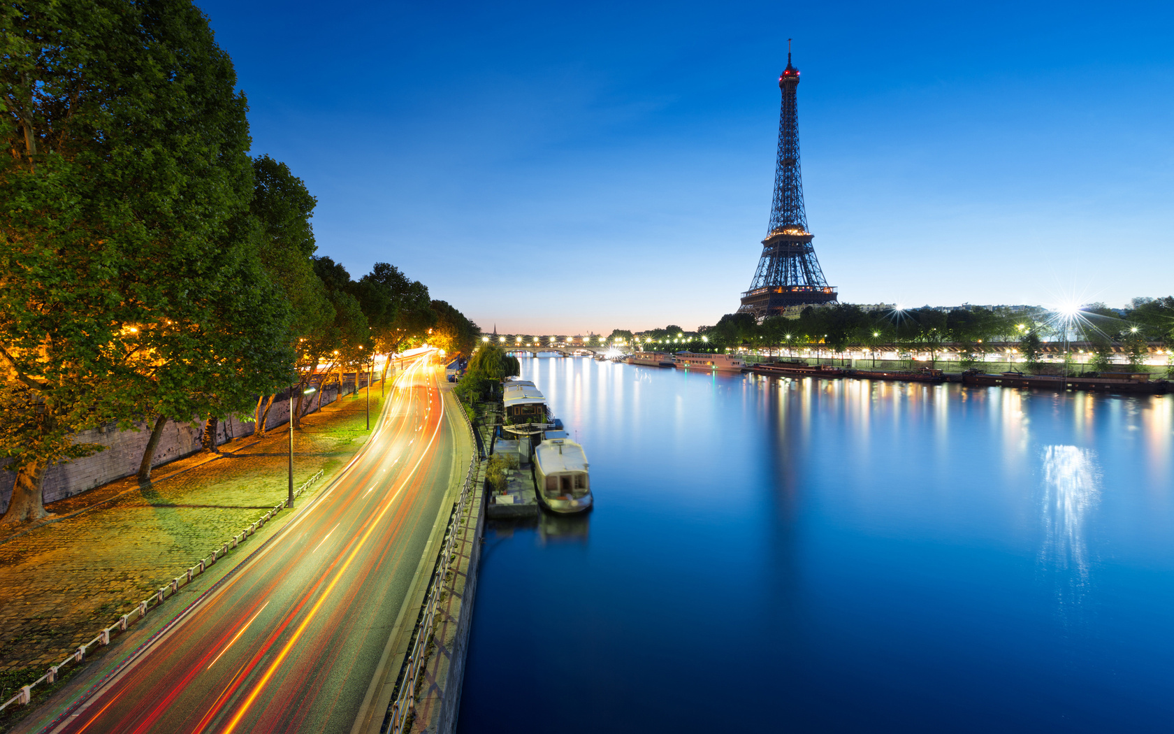 Природа, пейзаж Реки, озера Башня, Эйфель, город, Париж, река, вечер красивые обои рабочий стол