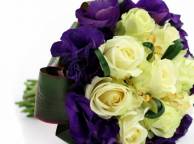 Девушка Цветы букет, композиция, розы, желтые, фиолетовые, цветы обои рабочий стол