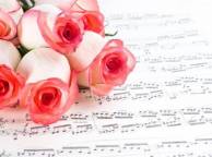 Девушка Цветы розы, розовые, бутоны, ноты обои рабочий стол