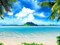 Девушка Море пальмы, пляж, рай обои рабочий стол