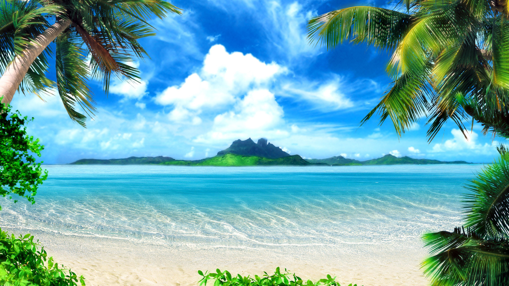 Природа, пейзаж Море пальмы, пляж, рай красивые обои рабочий стол
