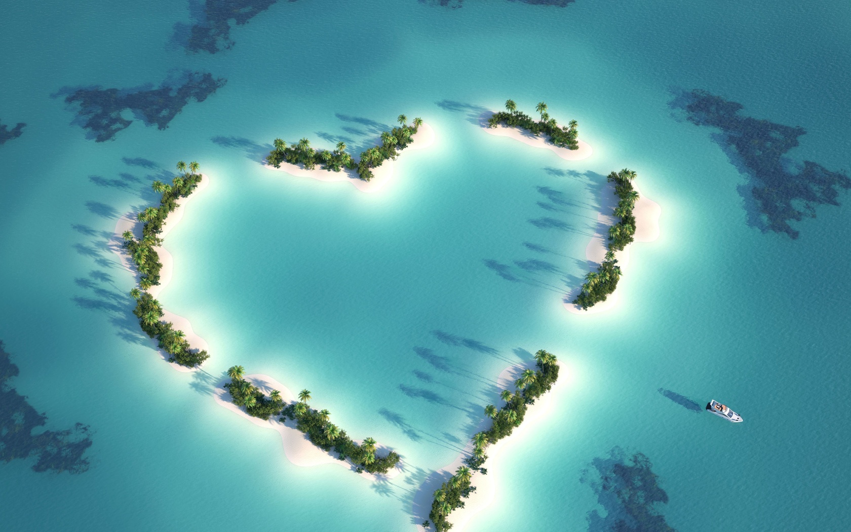 Природа, пейзаж Море острова, океан, вода, сердце, любовь красивые обои рабочий стол
