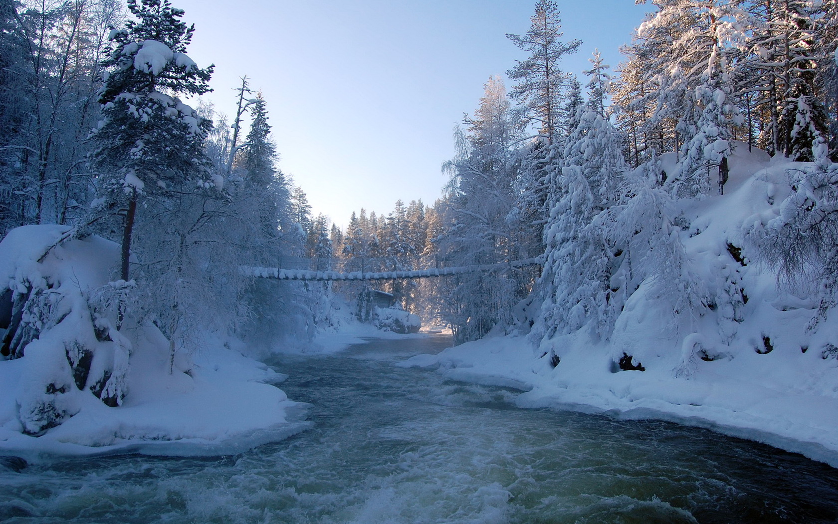 Природа, пейзаж Реки, озера Зима, Финляндия, Река kitkajoki, Парк Оуланка красивые обои рабочий стол