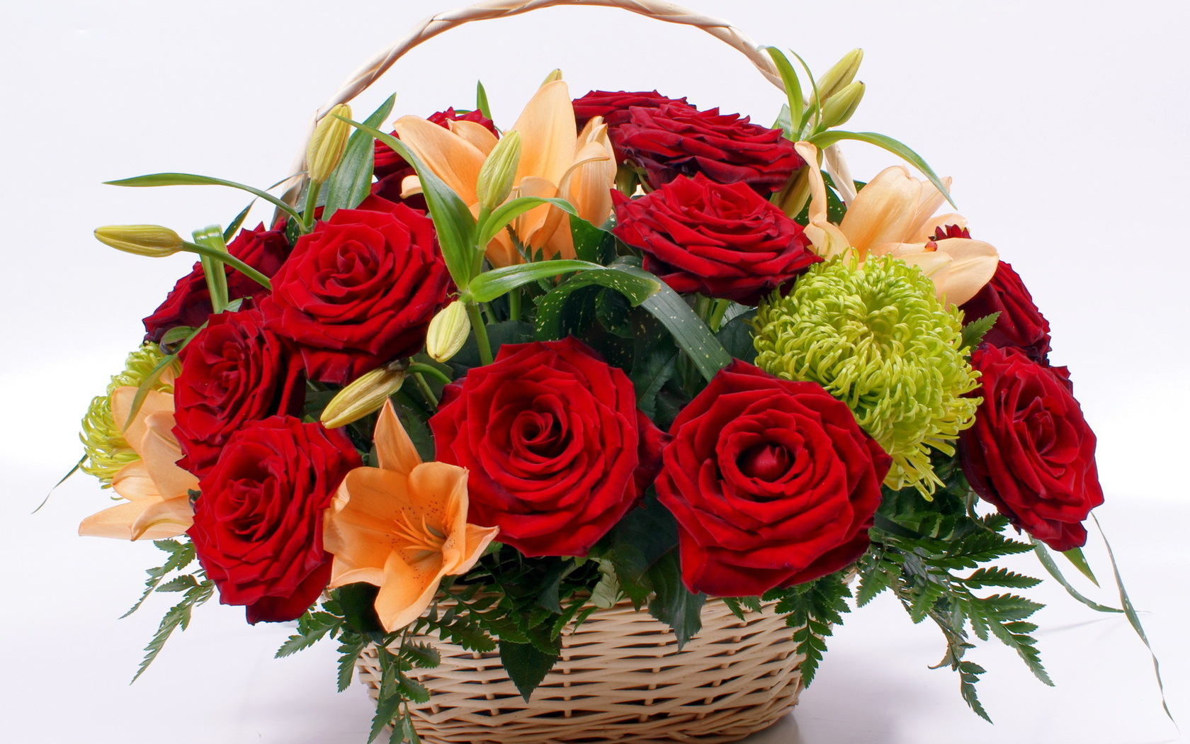 Природа, пейзаж Цветы розы, красные, лилии,  цветок, букет красивые обои рабочий стол
